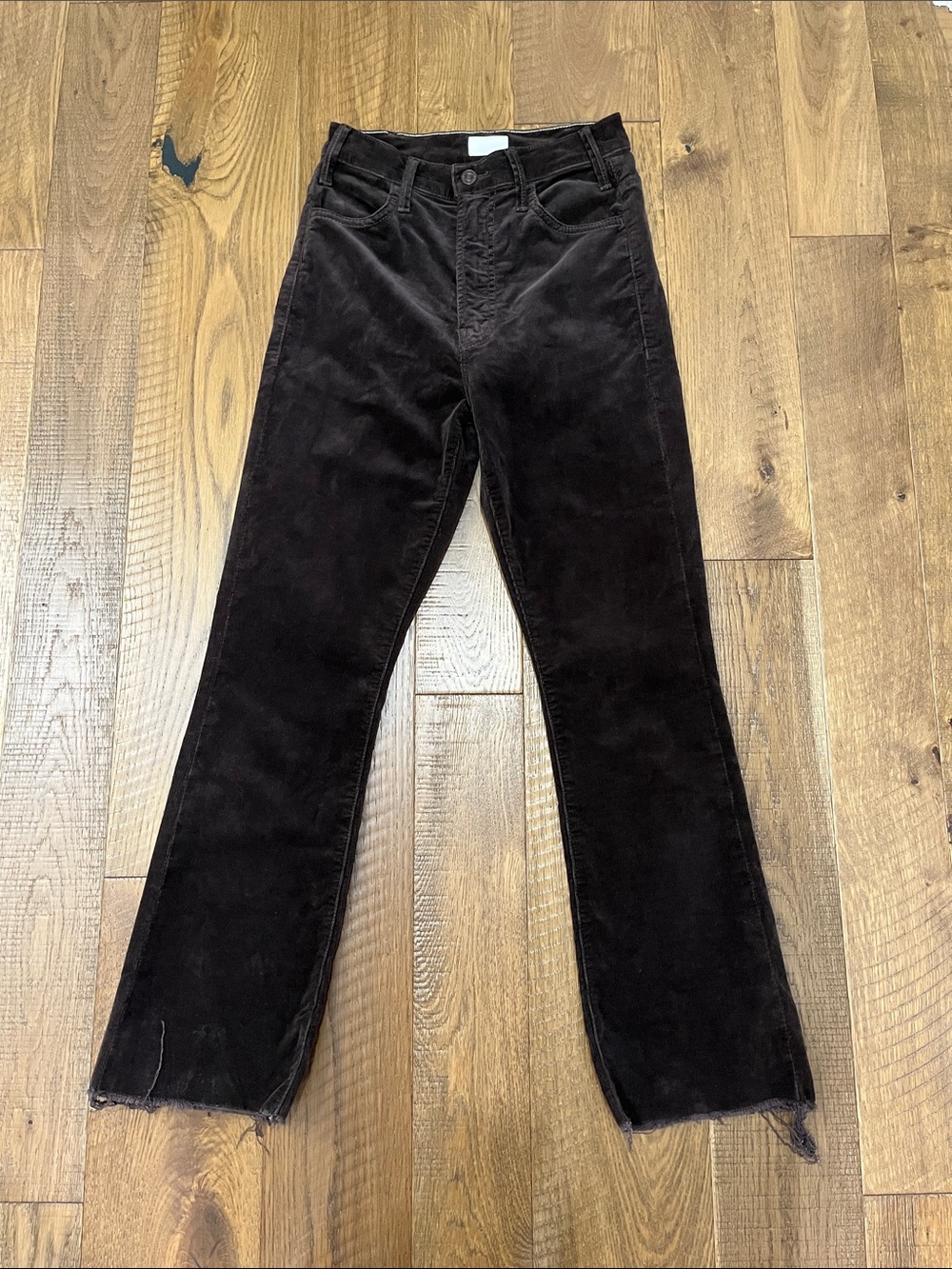 MOTHER Women's Hustler Ankle Fray chocolate brown Corduroy Pants
